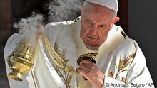 Pope Francis celebrates mass at Nicosia's main football stadium, in the Cypriot capital Nicosia, Europe's last divided capital, on December 3, 2021. - Pope Francis spoke to thousands of Catholics at an open-air mass in Cyprus, the second day of a visit to the divided island that has focused heavily on the plight of migrants. (Photo by ANDREAS SOLARO / AFP)