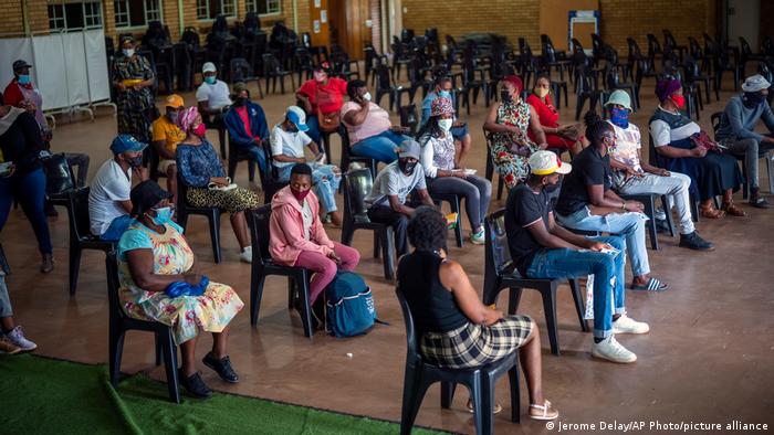 COVID vaccine recipients seated at a clinic in Johannesburg
