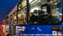Passengers of the public transport wear face masks during the fourth wave of the coronavirus pandemic. Krakow, Poland on November 26, 2021. (Photo by Beata Zawrzel/NurPhoto)