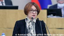  MOSCOW, RUSSIA - NOVEMBER 18, 2021: Russian Central Bank Governor Elvira Nabiullina addresses a meeting of the Russian State Duma. Russian State Duma/TASS PUBLICATIONxINxGERxAUTxONLY TS11862A