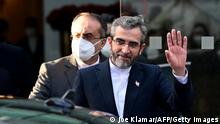 Iran's chief nuclear negotiator Ali Bagheri Kani is seen leaving the Coburg Palais, venue of the Joint Comprehensive Plan of Action (JCPOA) meeting aimed at reviving the Iran nuclear deal, in Vienna on December 3, 2021. - Negotiations in Vienna aimed at reviving the Iran nuclear deal are to be suspended on December 3 so that European diplomats can review proposals by the Islamic republic, state media said. The talks would most likely resume on December 6 but the negotiating teams would need to remain in the Austrian capital to continue their work, the semi-official ISNA news agency said. (Photo by JOE KLAMAR / AFP) (Photo by JOE KLAMAR/AFP via Getty Images)
