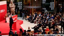 A general view during a hybrid party conference of Germany's Social Democratic Party (SPD) for the approval of the traffic light coalition agreement at the party headquarters in Berlin, Germany, December 4, 2021. REUTERS/Hannibal Hanschke/Pool