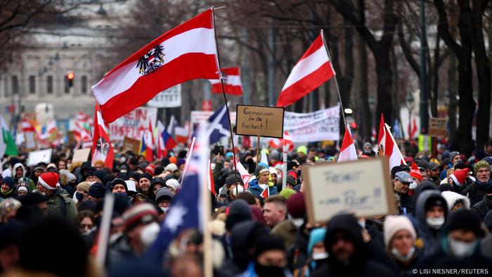 Protesters in Vienna demonstrating against mandatory vaccination