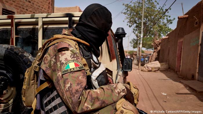 A soldier of the Malian army is seen during a patrol on the road between Mopti and Djenne, in central Mali