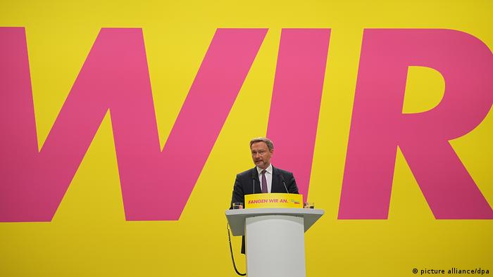 Christian Lindner speaks at an FDP party conference in Berlin