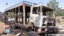 A burnt bus is seen following a gunmen attack near Bankass, Mali December 4, 2021 in this still image obtained from a video taken December 4, 2021. ORTM/Handout via REUTERS ATTENTION EDITORS - THIS IMAGE HAS BEEN SUPPLIED BY A THIRD PARTY. MANDATORY CREDIT. NO RESALES. NO ARCHIVES. MALI OUT. NO COMMERCIAL OR EDITORIAL SALES IN MALI.
