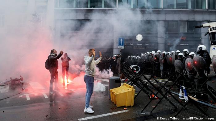 Police in Brussels used tear gas and water cannons