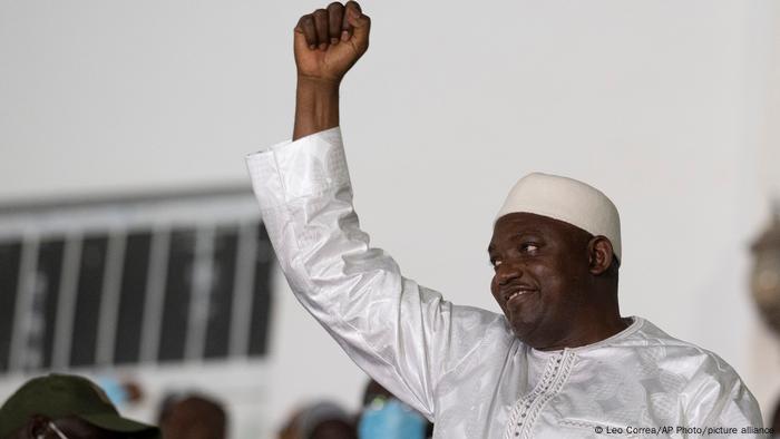 Adama Barrow celebrates after winning reelection