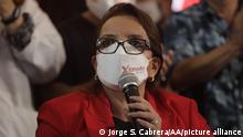TEGUCIGALPA, HONDURAS - OCTOBER 13: Honduran presidential candidate for the Liberty and Refoundation Party, Xiomara Castro de Zelaya speaks during a press conference in Tegucigalpa, on October 13, 2021. Honduras will hold general elections on November 28, 2021. Candidate of the Savior Party of Honduras, Salvador Nasralla renounced his candidacy and joined the support of Xiomara Castro, confirming an alliance for the general elections. Jorge S. Cabrera / Anadolu Agency