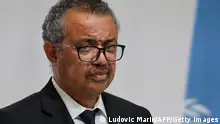 WHO Director-General Tedros Adhanom Ghebreyesus delivers a speech during a ceremony to mark the start of the construction of the World Health Organisation Academy in Lyon, eastern France, on September 27, 2021. (Photo by Ludovic MARIN / AFP) (Photo by LUDOVIC MARIN/AFP via Getty Images)
