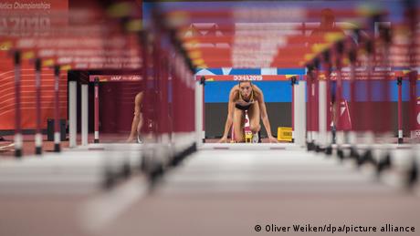 Germany's Cindy Roledar in the starting blocks
