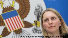 Deputy Assistant Secretary of State for European and Eurasian Affairs Bridget Brink at a press conference in Baku, Jan. 07, 2018. The US call on Azerbaijan to hold free and fair elections in accordance with its Constitution and international obligations (Photo by Aziz Karimov / Pacific Press)