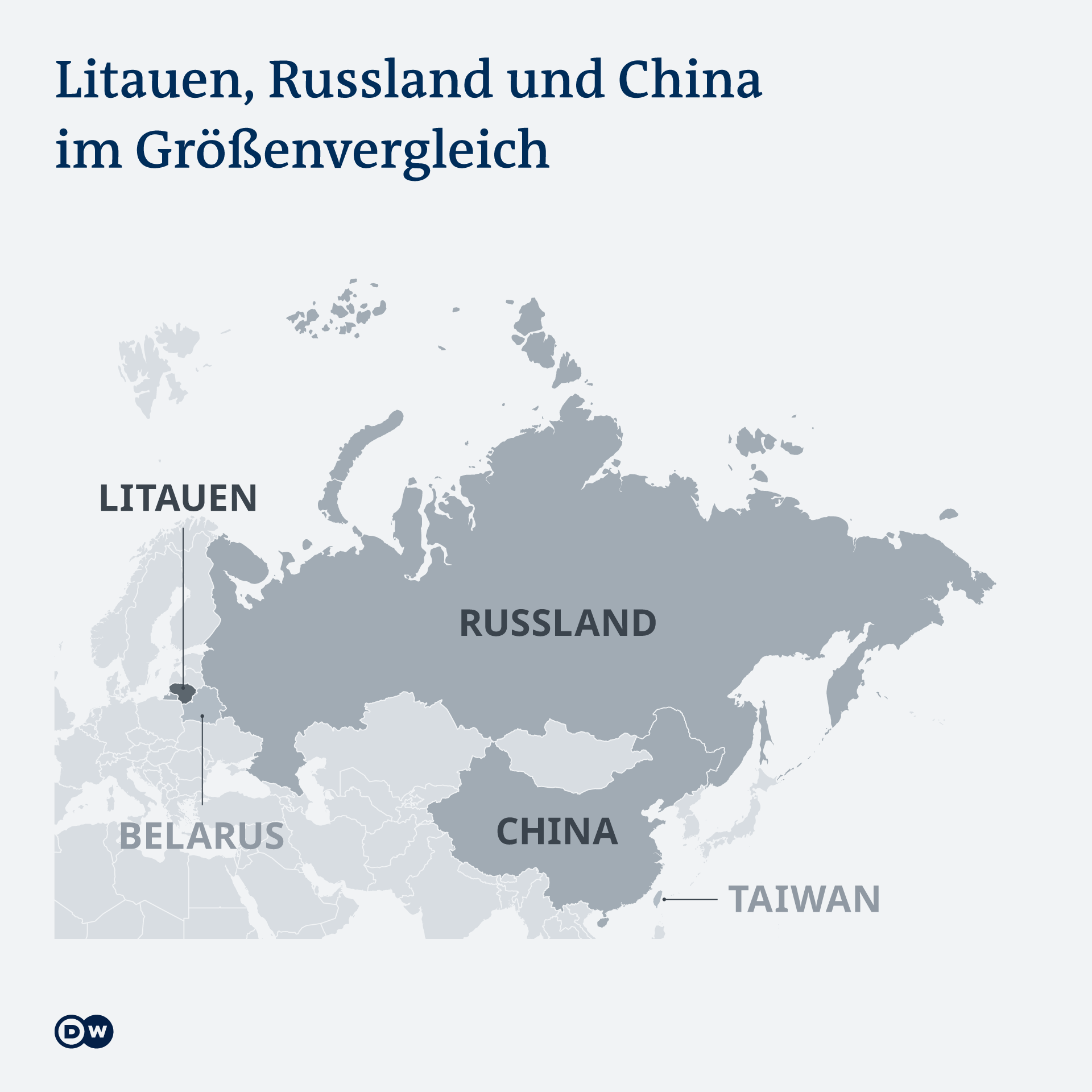 Karte - Litauen, Russland und China im Größenvergleich