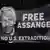 Banner showing Julian Assange with a US flag over his mouth and the words 'Free Assange — No US extradition'