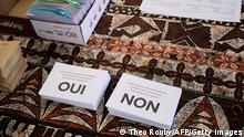 This photograph taken on December 12, 2021 shows ballots reading Yes and No for the referendum on independence at a polling station of the City Hall in Noumea, on the French South Pacific territory of New Caledonia. - The Pacific territory of New Caledonia goes to the polls on December 12 for a third and final referendum on independence from France with campaigning marked by angry demands to call off the vote because of the Covid pandemic. (Photo by Theo Rouby / AFP) (Photo by THEO ROUBY/AFP via Getty Images)