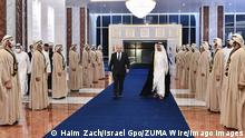 December 12, 2021, Abu Dhabi, United Arab Emirates: Israeli Prime Minister NAFTALI BENNETT is received by UAE Foreign Minister ABDULLAH BIN ZAYED and an honor guard upon arrival to Abu Dhabi. This is the first official visit of an Israeli leader in the United Arab Emirates. Abu Dhabi United Arab Emirates - ZUMAi99_ 20211212_zip_i99_002 Copyright: xHaimxZach/IsraelxGpox