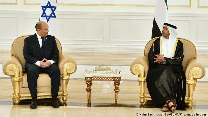 Israel Prime Minister Naftali Bennett with UAE Foreign Minister Abdullah bin Zayed Al Nahyan