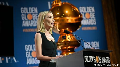 Helen Hoehne, president of the Hollywood Foreign Press Association, speaking at the Golden Globes nominations.