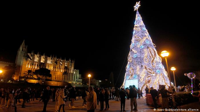 شجرة عيد ميلاد تزين ساحة الكاتدرائية في بالما بجزيرة مايوركا
