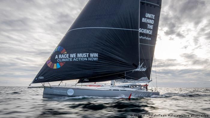  the emissions-free racing yacht Malizia sails on the ocean