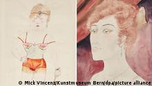 Die Kombo zeigt die Aquarelle Dompteuse (l, 1922, Lost-Art-ID 477893) und Dame in der Loge (1922, Lost Art-ID 477895) von Otto Dix. Beide Werke sollen an die Erben der ursprünglichen Besitzer restituiert werden. Kurz vor dem zehnten Jahrestag der spektakulären Entdeckung der Sammlung von Cornelius Gurlitt gibt das Kunstmuseum Bern nun weitere Werke aus der umstrittenen Sammlung zurück - und stellt den kompletten Nachlass online. +++ dpa-Bildfunk +++
