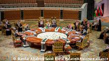 In this photo released by Saudi Royal Palace, Arab leaders of the Gulf Cooperation Council (GCC) attend their summit in Riyadh, Saudi Arabia, Tuesday, Dec. 14, 2021. (Bandar Aljaloud/Saudi Royal Palace via AP)