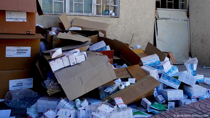 Discarded boxes outside the hospital building