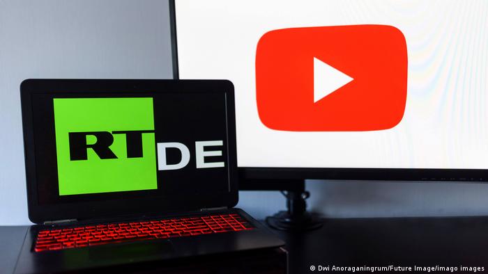 RT DE logo in front of the YouTube logo