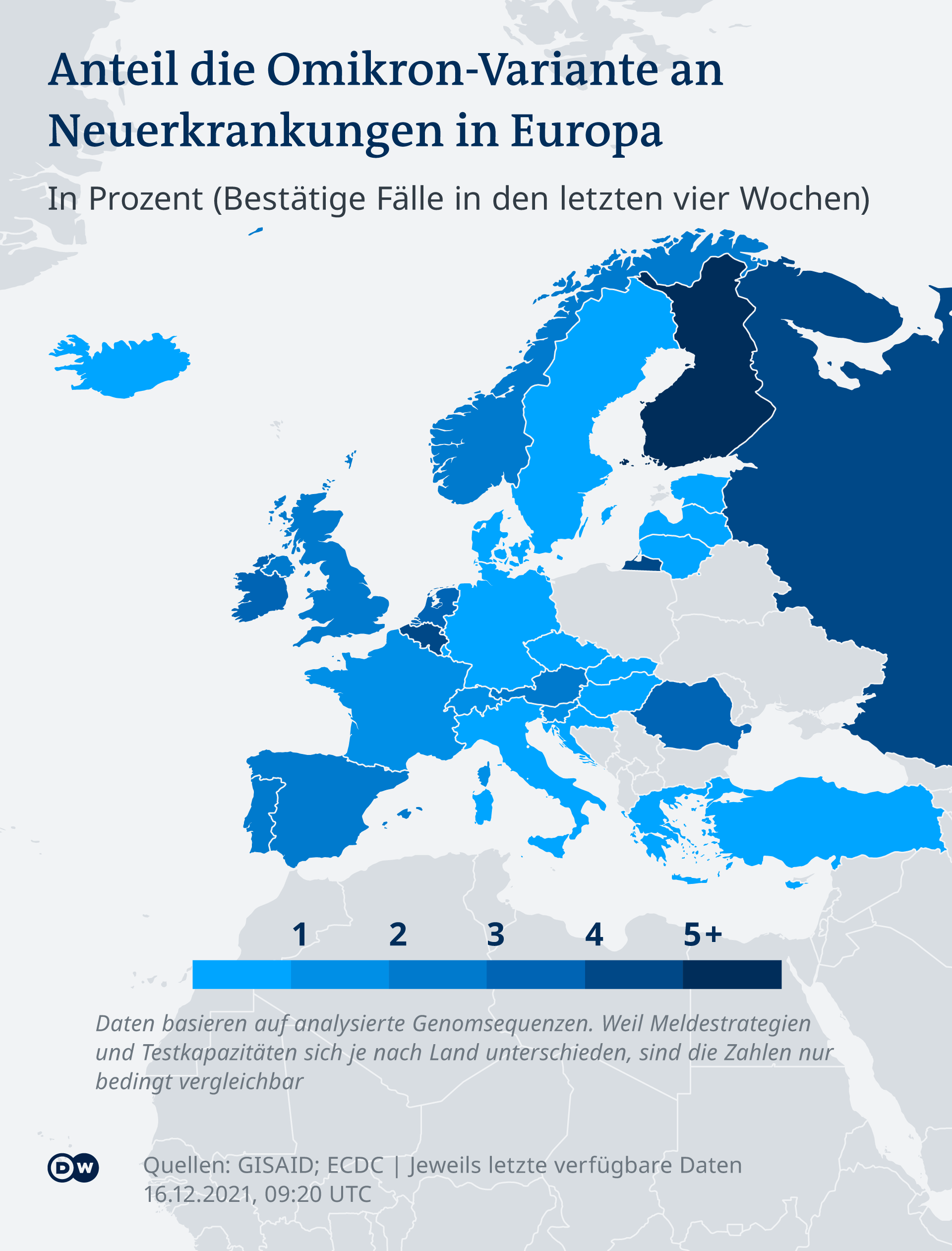 Infografik Anteil Omikron in Europa 16.12.2021 DE