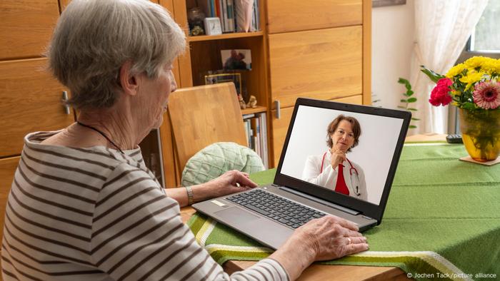 A patient talking to her doctor online