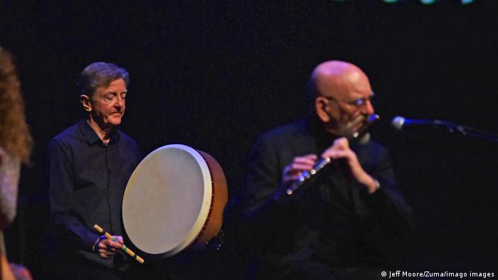 The Chieftains' Kevin Conneff is seen here playing a bodhran