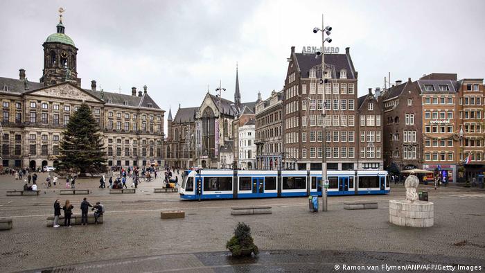 The deserted Dam square in the Netherlands