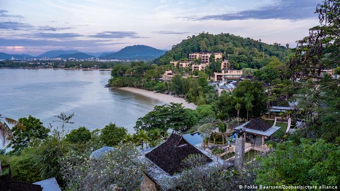 A bay with a beach and luxury holiday resort in Thailand