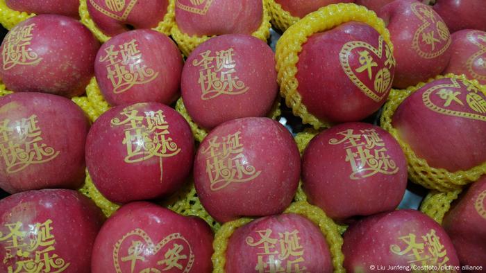 Apples carved with Mandarin script and known as peace apples are a popular gift in China