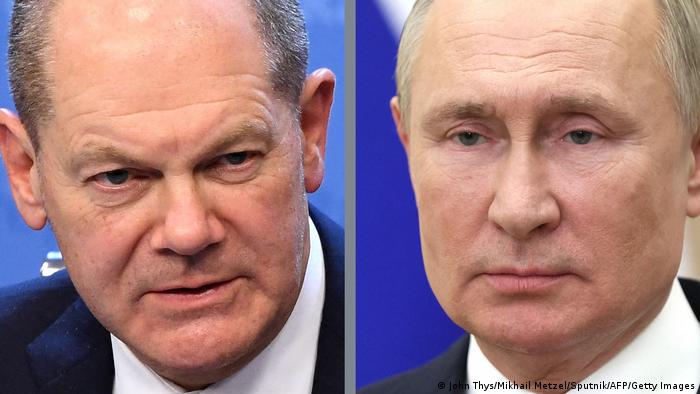 A combination picture of German Chancellor Olaf Scholz and Russian President Vladimir Putin