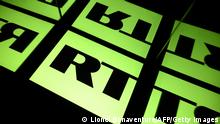 A picture taken on October 5, 2021 in Toulouse shows the logo of RT (Russia Today) TV channel displayed by a tablet. (Photo by Lionel BONAVENTURE / AFP) (Photo by LIONEL BONAVENTURE/AFP via Getty Images)