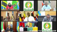 Leaders from the East African Community Leaders, during a virtual meeting to approve Congo as member of the Community.