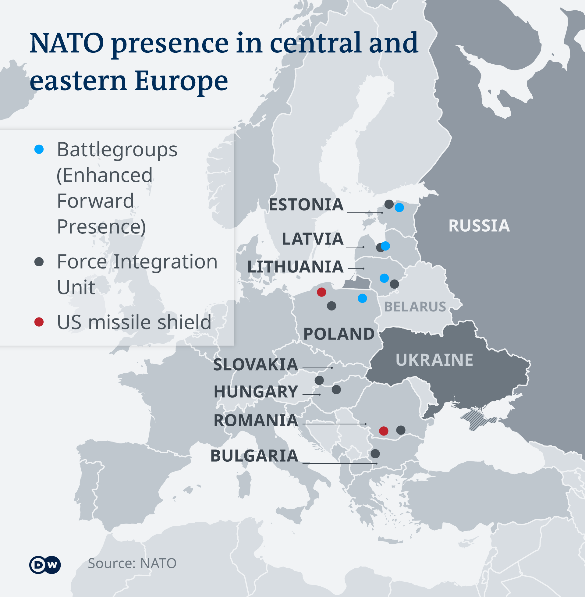 Map of NATO presence in central and eastern Europe