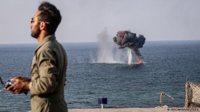 An explosion behind an Iranian Revolutionary Guard in the Persian Gulf