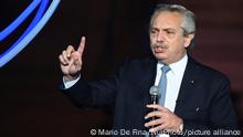 Argentina's President Alberto Fernandez talks during an event celebrating the 38th anniversary of democracy's return to the country in Buenos Aires, Argentina, Friday, Dec. 10, 2021. (Photo by Mario De Fina/NurPhoto)