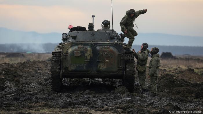 Russian servicemen take part in a military drills at Molkino training ground in the Krasnodar region