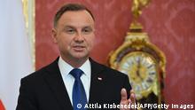 9.9.2021, Budapest***
Poland's President Andrzej Duda addresses a joint press conference with his Hungarian counterpart at the presidential palace in Budapest, Hungary, on September 9, 2021. (Photo by Attila KISBENEDEK / AFP) (Photo by ATTILA KISBENEDEK/AFP via Getty Images)