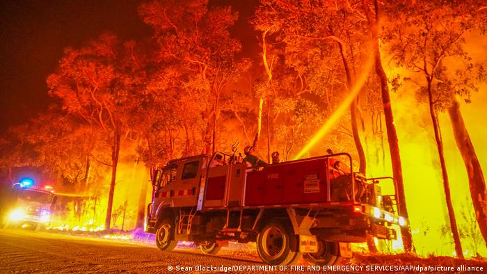A fire truck in a bushfire in Australia