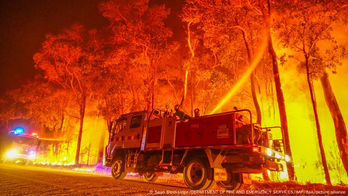 A fire truck in a bushfire in Australia