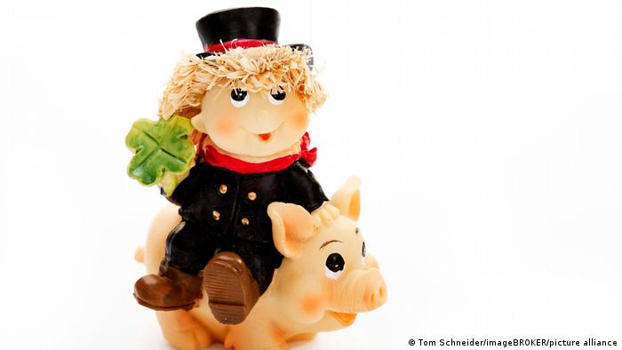 Un deshollinador sobre un cerdito.