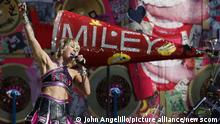 Recording artist Miley Cyrus performs during the Tik Tok Tailgate party prior to Super Bowl LV at Raymond James Stadium in Tampa, Florida, on Sunday, February 7, 2021. Photo by John Angelillo/UPI Photo via Newscom picture alliance