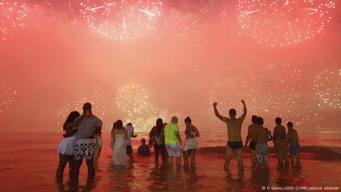 Revelers celebrating at Copa Cabana, Rio de Janeiro