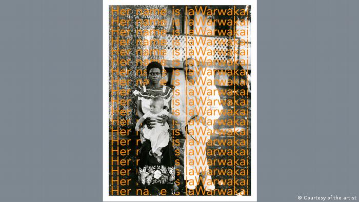 An African woman holds a baby while sitting next to a white man in a white suit. The words Her name is laWarwakai is written on the image