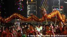 Dragon dancers perform during the Cathay Pacific International Chinese New Year Night Parade, Hong Kong, China, January 28, 2017. Themed Best Fortune. World Party, the 2017 Cathay Pacific International Chinese New Year Night Parade was held on the first day of Chinese New Year and featured the largest number of performers in the event's history. Mandatory Credit: Hong Kong Tourism Board via REUTERS