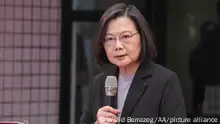 TAIPEI, TAIWAN - DECEMBER 30: Taiwanese President Tsai Ing-wen giving her remarks during the Inauguration of theÂ All-out Defense Mobilization Agency in Taipei, Taiwan, December 30, 2021. Walid Berrazeg / Anadolu Agency